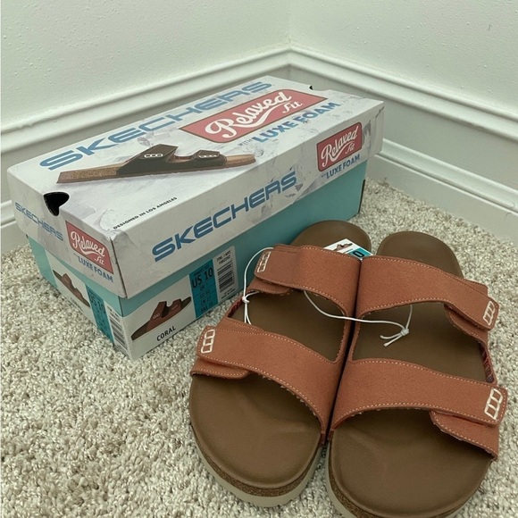 Skechers Pink and Brown Sandals with Contoured Footbed - Picture 2 of 2